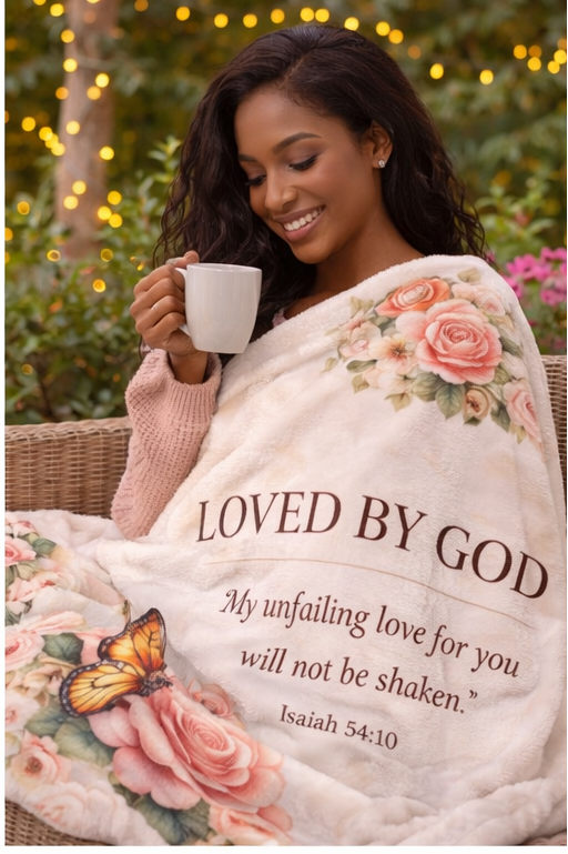 Velveteen Plush Blanket — "Loved By God" Isaiah 54:10 Floral & Butterfly Throw