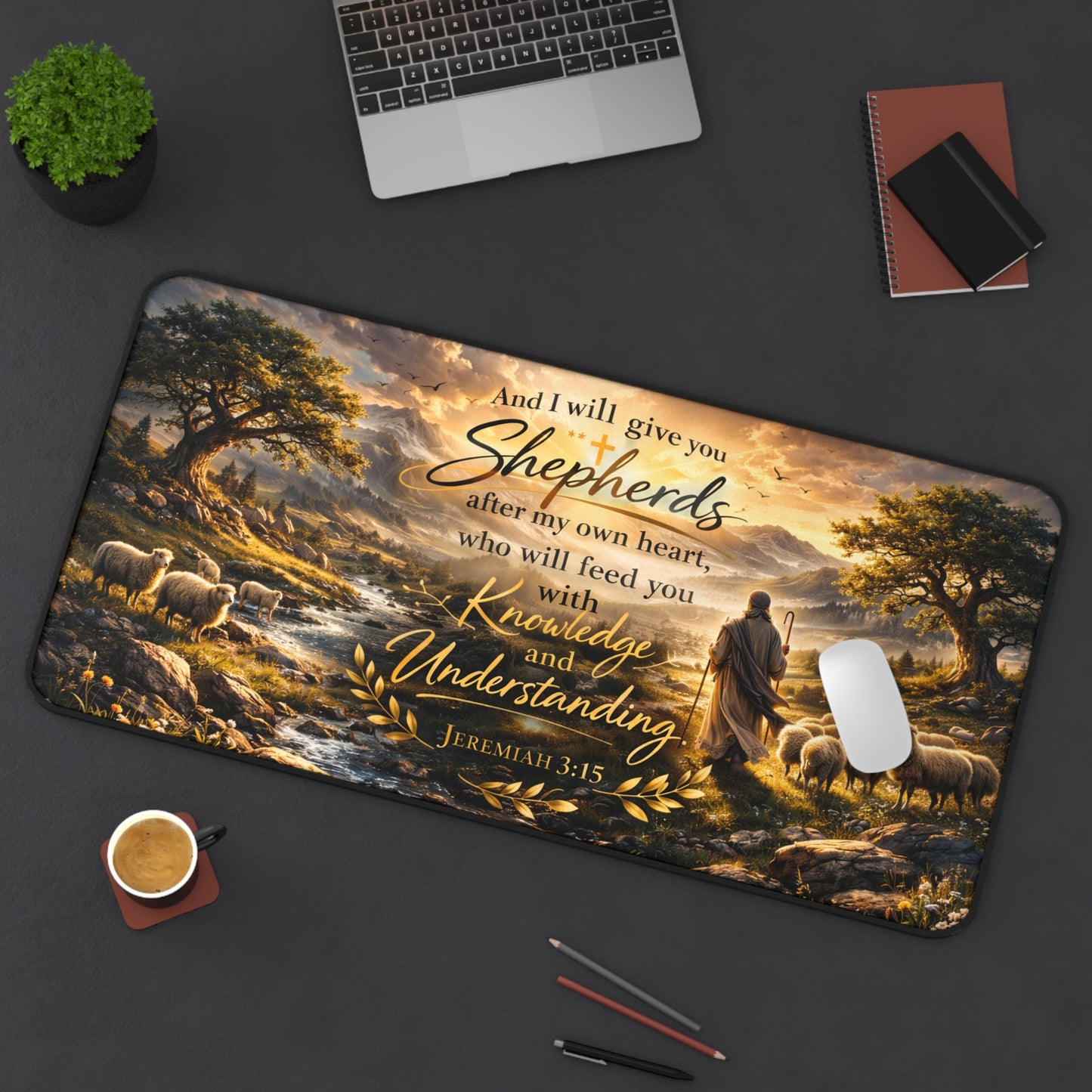 Christian Shepherd Desk Mat — Jeremiah 3:15 Inspirational Desk Pad