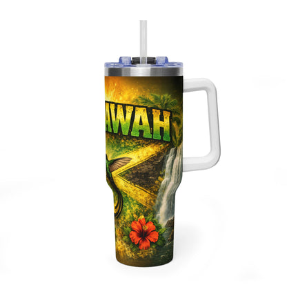 Yaad Vibes 40oz Vacuum Tumbler — Insulated Travel Mug with Hummingbird & Hibiscus Design