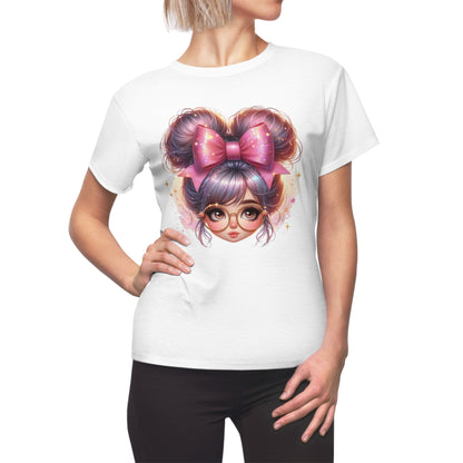 Cute Anime Girl Tee — Kawaii Bow Hair Graphic Women's Shirt