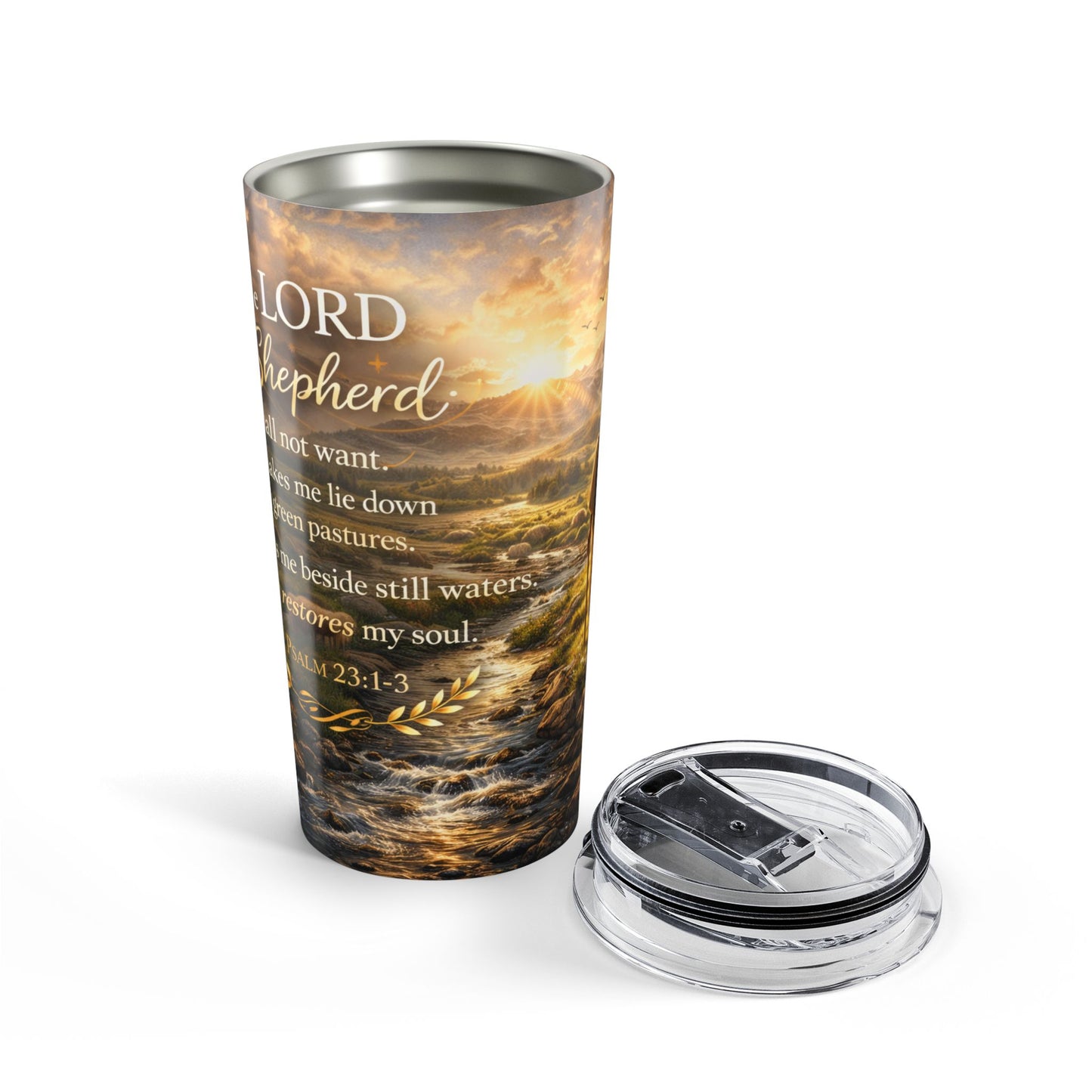 20oz Shepherd Psalm Tumbler – Christian Inspirational Travel Cup (The Lord Is My Shepherd, Psalm 23)