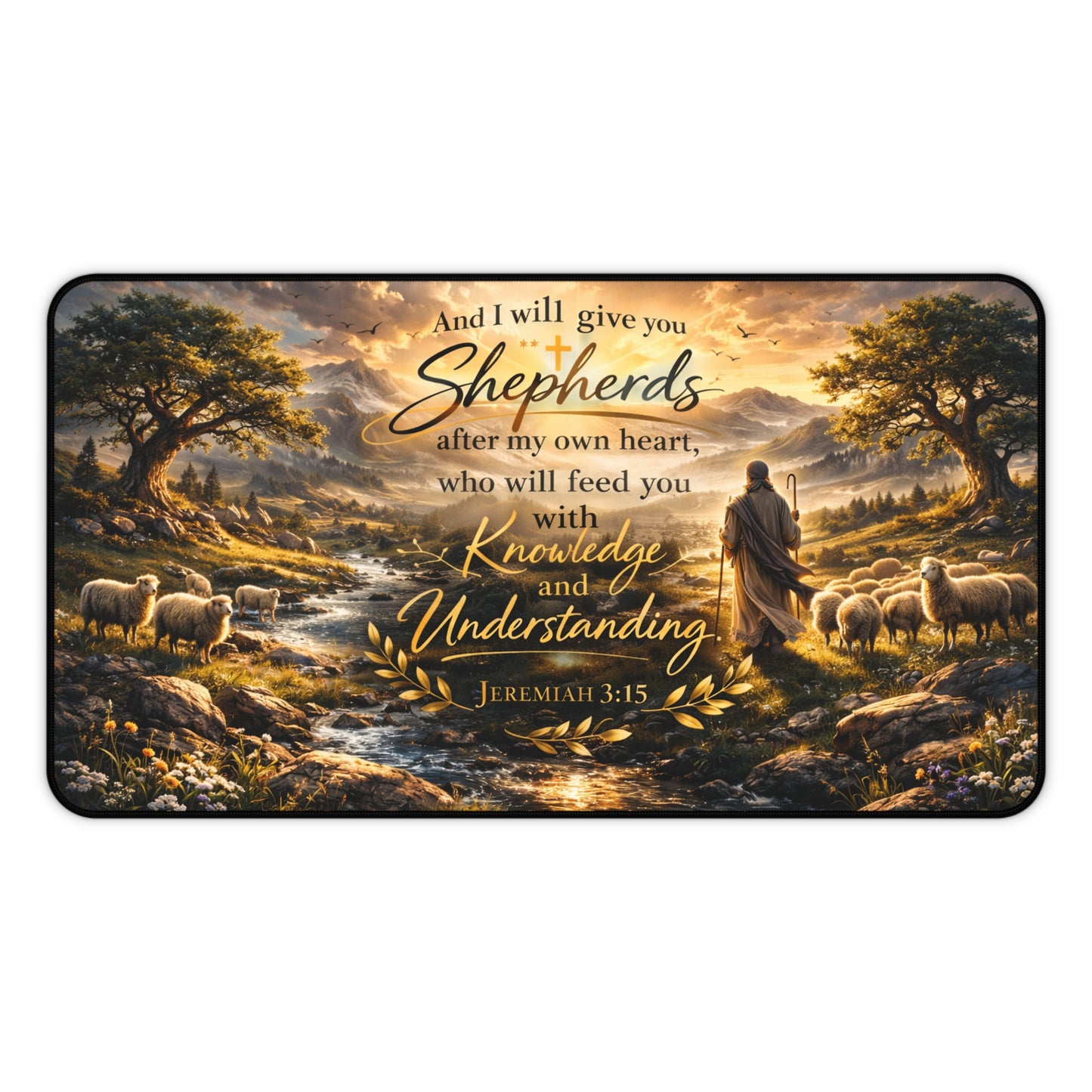 Christian Shepherd Desk Mat — Jeremiah 3:15 Inspirational Desk Pad