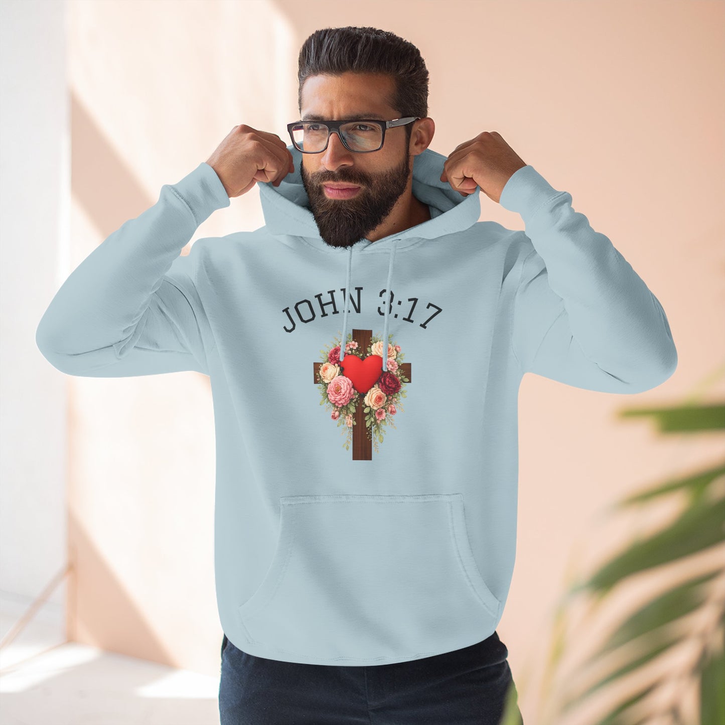 Rooted in Grace — John 3:17 Floral Cross Hoodie