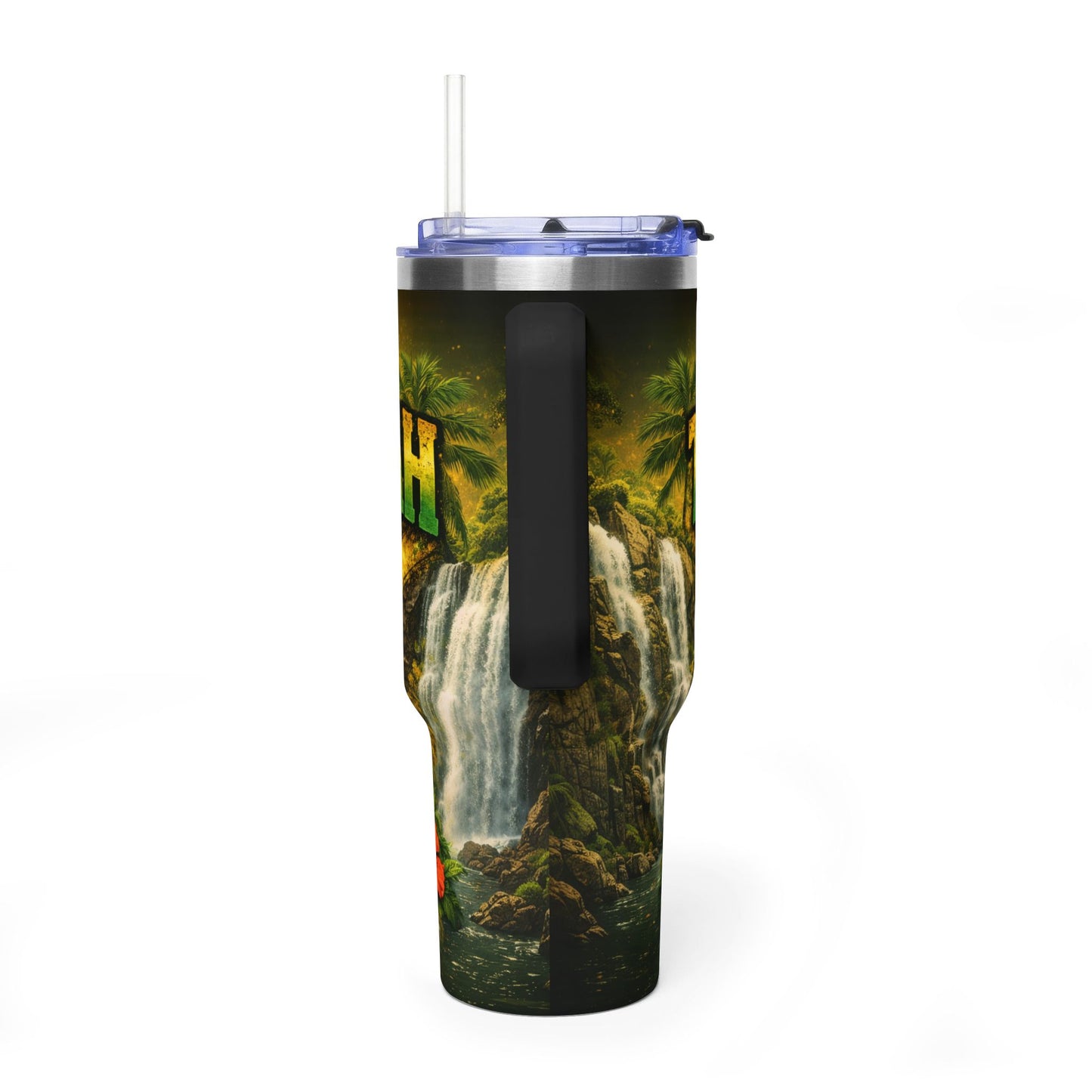 Yaad Vibes 40oz Vacuum Tumbler — Insulated Travel Mug with Hummingbird & Hibiscus Design