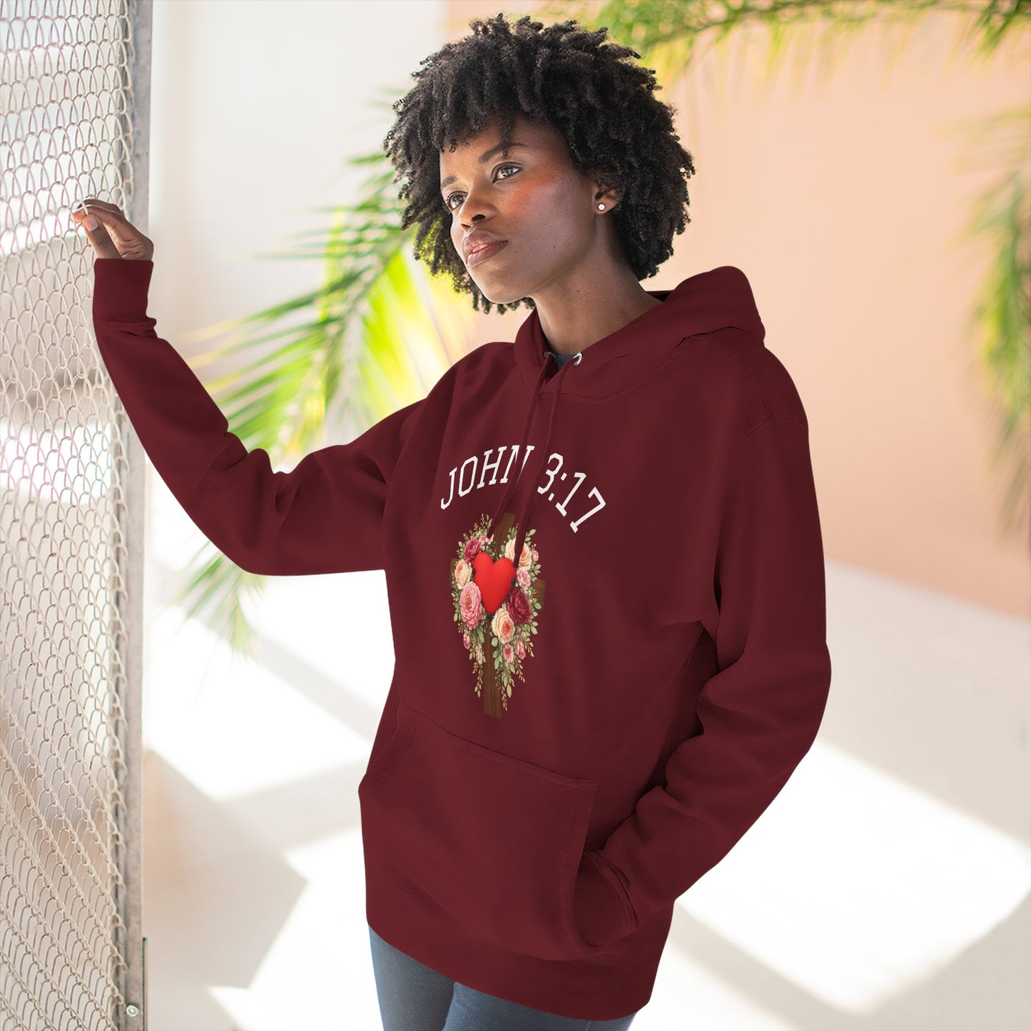 Rooted in Grace — John 3:17 Floral Cross Hoodie
