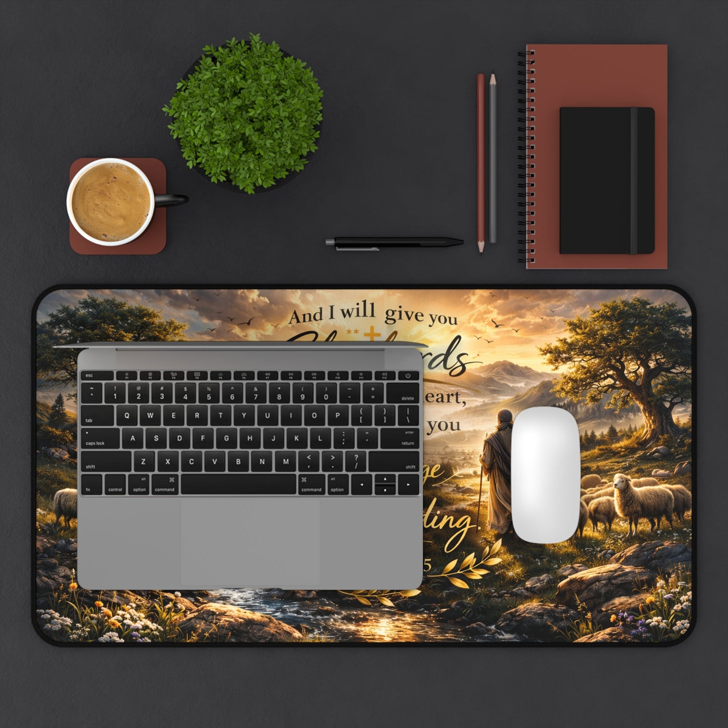 Christian Shepherd Desk Mat — Jeremiah 3:15 Inspirational Desk Pad