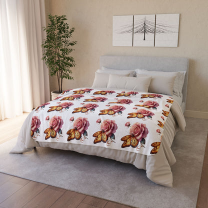 Grace In Bloom Butterfly & Rose Sherpa Blanket — Cozy Floral Fleece Throw for Home, Gifts & Comfort