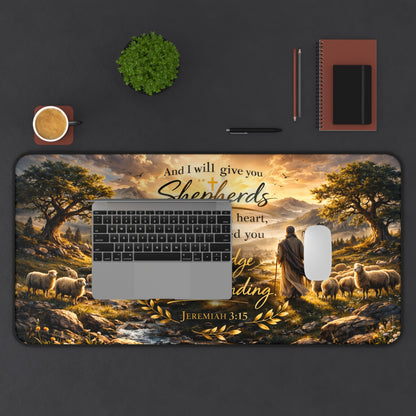 Christian Shepherd Desk Mat — Jeremiah 3:15 Inspirational Desk Pad