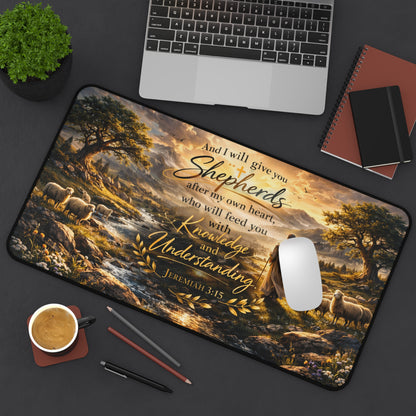 Christian Shepherd Desk Mat — Jeremiah 3:15 Inspirational Desk Pad
