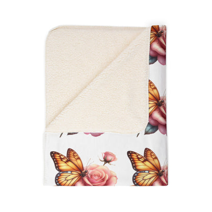 Grace In Bloom Butterfly & Rose Sherpa Blanket — Cozy Floral Fleece Throw for Home, Gifts & Comfort