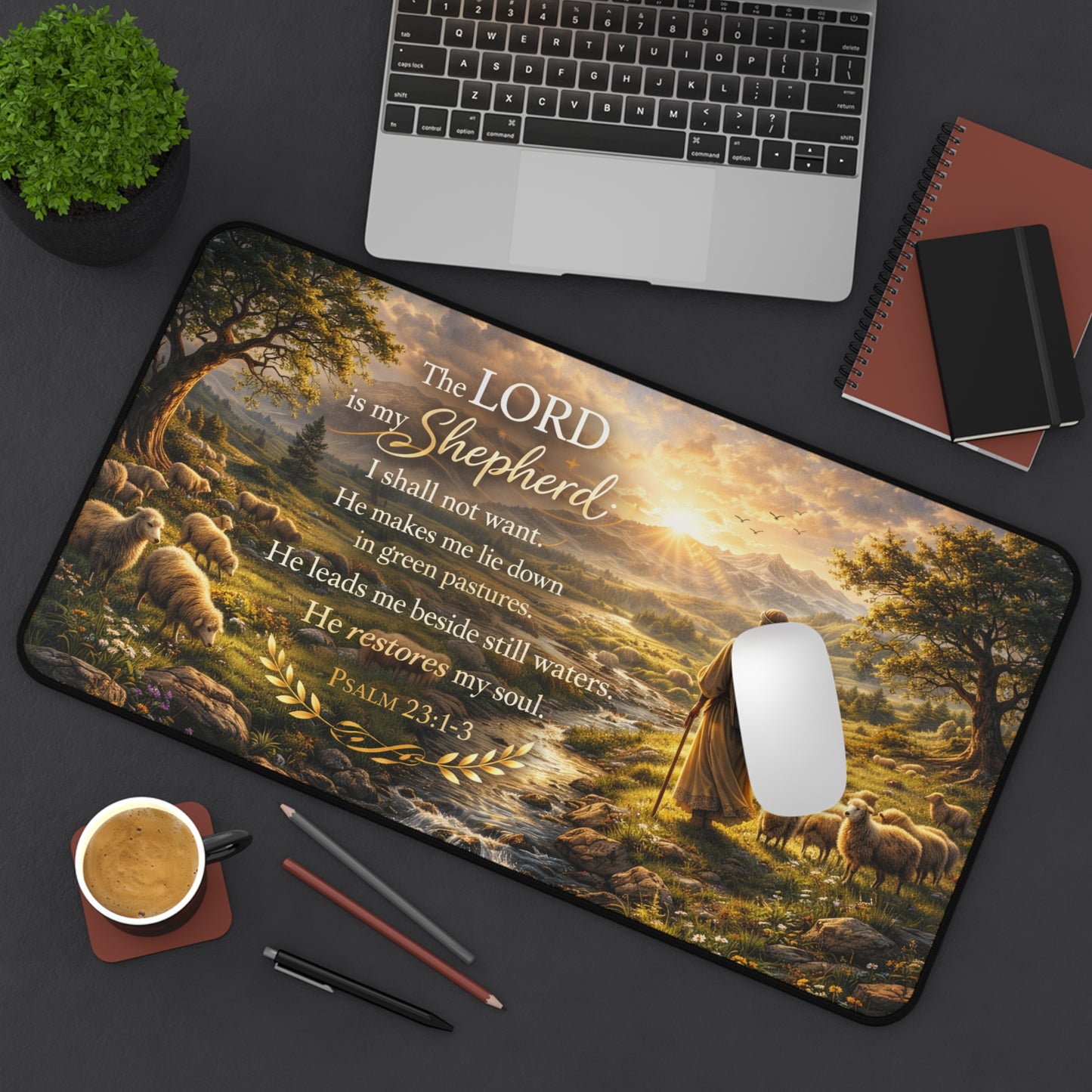 Psalm 23 'The Lord Is My Shepherd' Desk Mat — Christian Inspirational Desk Pad