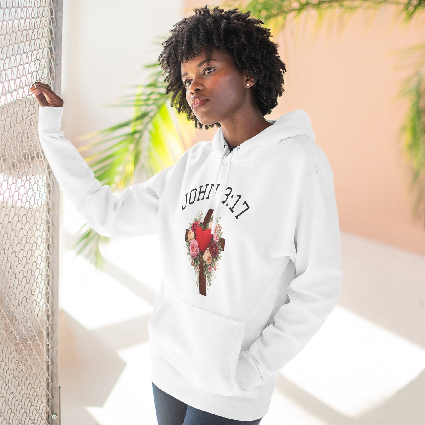 Rooted in Grace — John 3:17 Floral Cross Hoodie