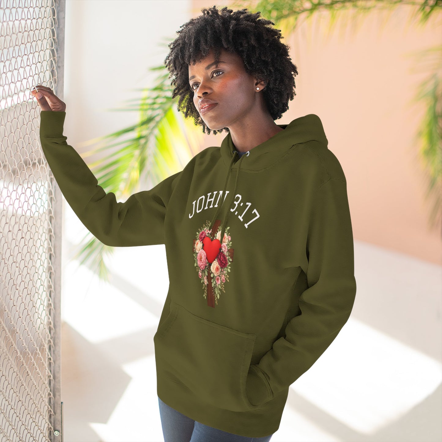 Rooted in Grace — John 3:17 Floral Cross Hoodie