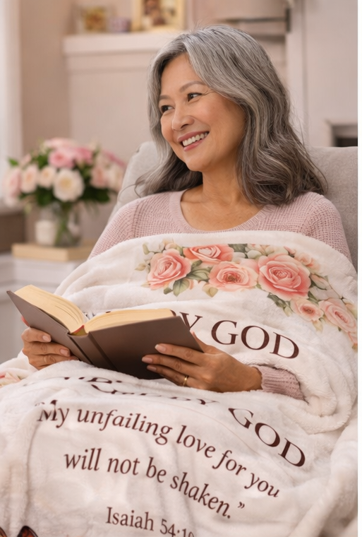 Velveteen Plush Blanket — "Loved By God" Isaiah 54:10 Floral & Butterfly Throw