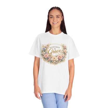 Golden Promises — Redeemed by Grace Floral Tee