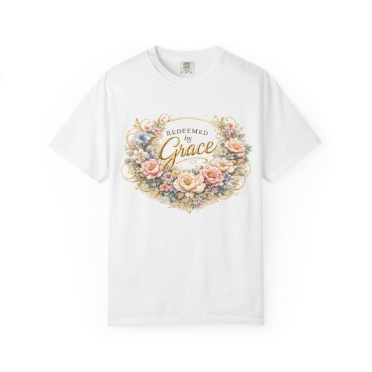 Golden Promises — Redeemed by Grace Garment-Dyed Tee