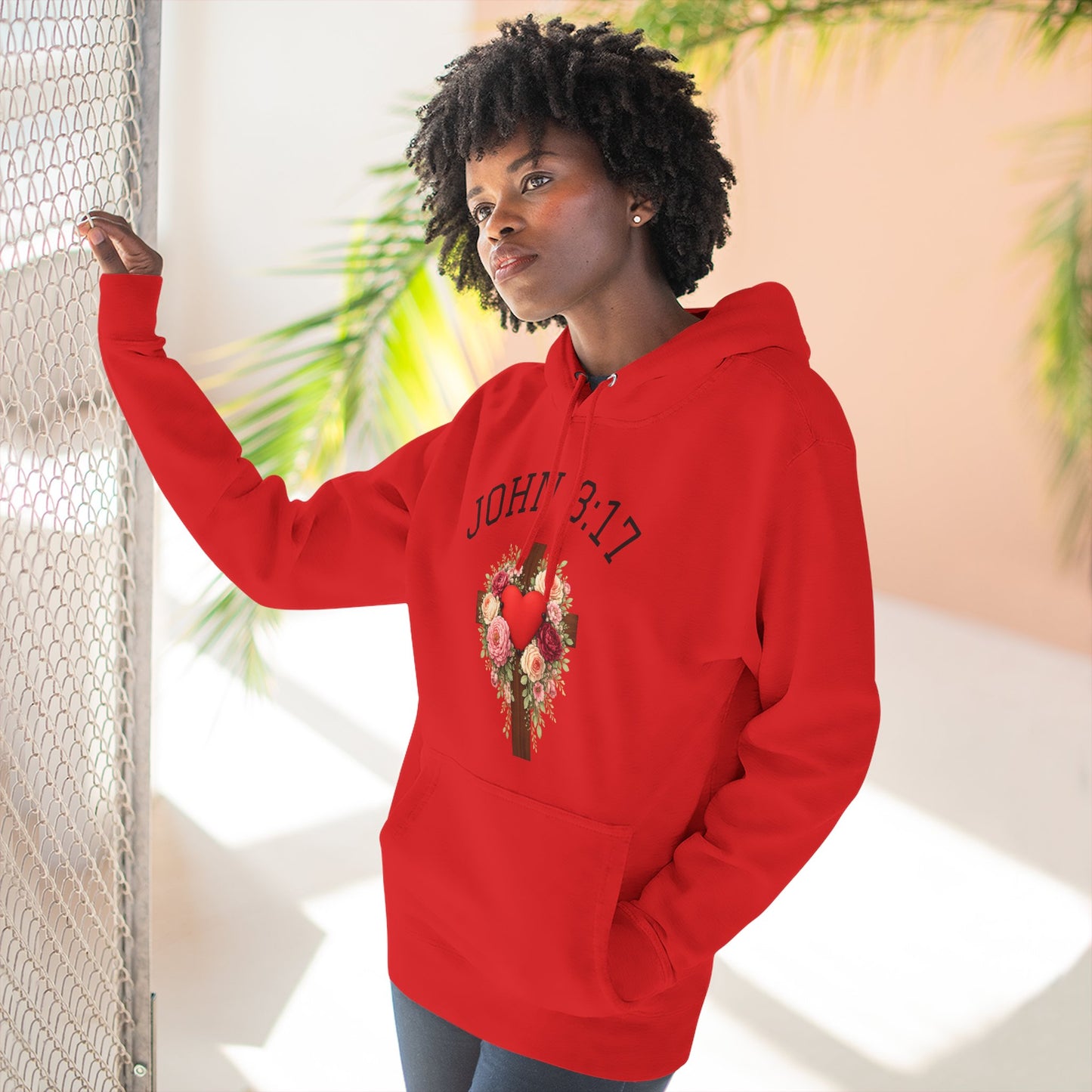 Rooted in Grace — John 3:17 Floral Cross Hoodie
