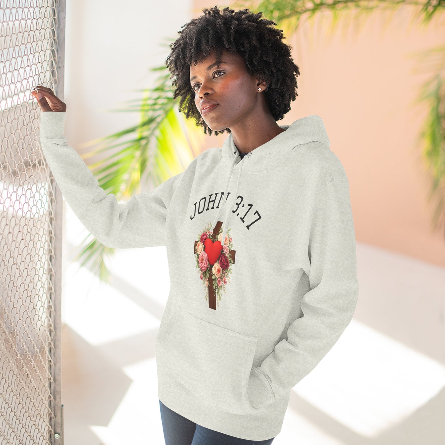 Rooted in Grace — John 3:17 Floral Cross Hoodie