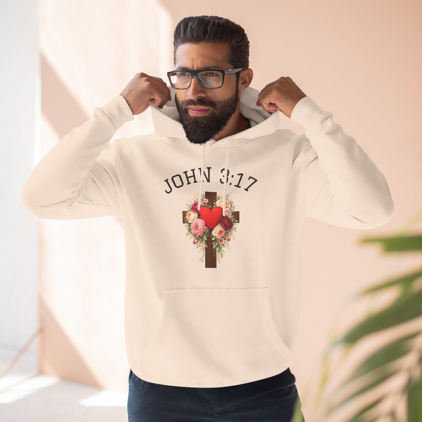 Rooted in Grace — John 3:17 Floral Cross Hoodie