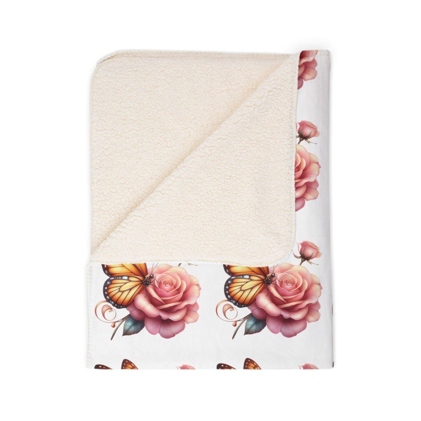 Grace In Bloom Butterfly & Rose Sherpa Blanket — Cozy Floral Fleece Throw for Home, Gifts & Comfort