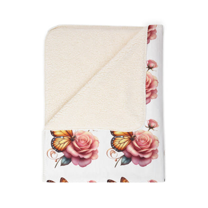 Grace In Bloom Butterfly & Rose Sherpa Blanket — Cozy Floral Fleece Throw for Home, Gifts & Comfort