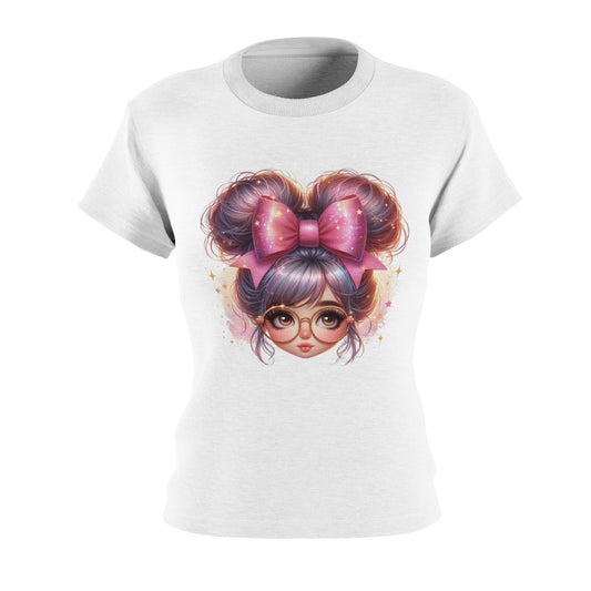 Cute Anime Girl Tee — Kawaii Bow Hair Graphic Women's Shirt