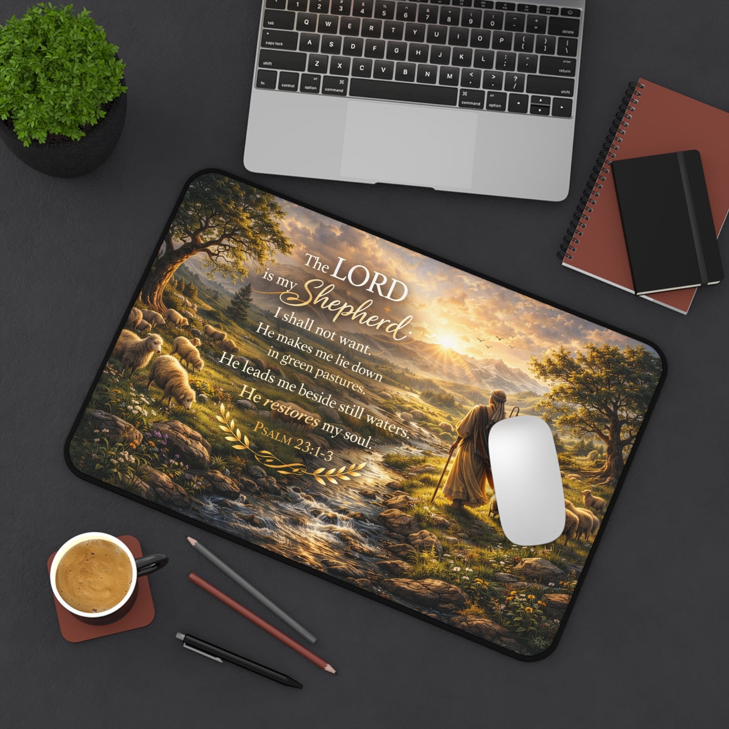 Psalm 23 'The Lord Is My Shepherd' Desk Mat — Christian Inspirational Desk Pad