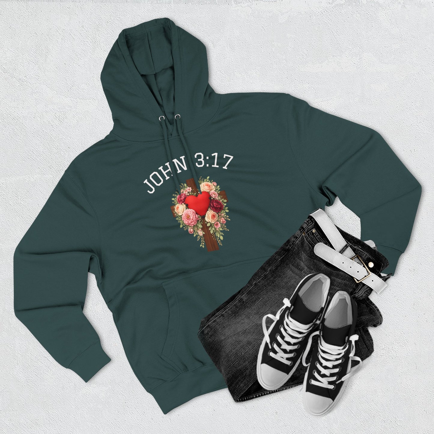 Rooted in Grace — John 3:17 Floral Cross Hoodie