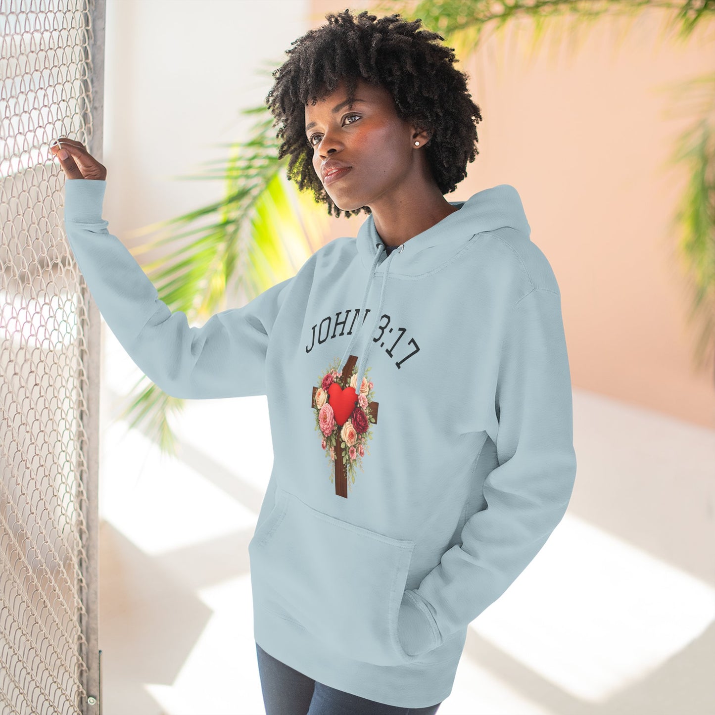 Rooted in Grace — John 3:17 Floral Cross Hoodie