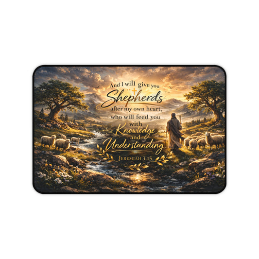 Christian Shepherd Desk Mat — Jeremiah 3:15 Inspirational Desk Pad