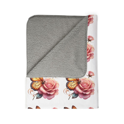Grace In Bloom Butterfly & Rose Sherpa Blanket — Cozy Floral Fleece Throw for Home, Gifts & Comfort