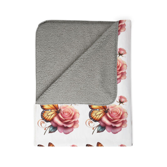 Grace In Bloom Butterfly & Rose Sherpa Blanket — Cozy Floral Fleece Throw for Home, Gifts & Comfort
