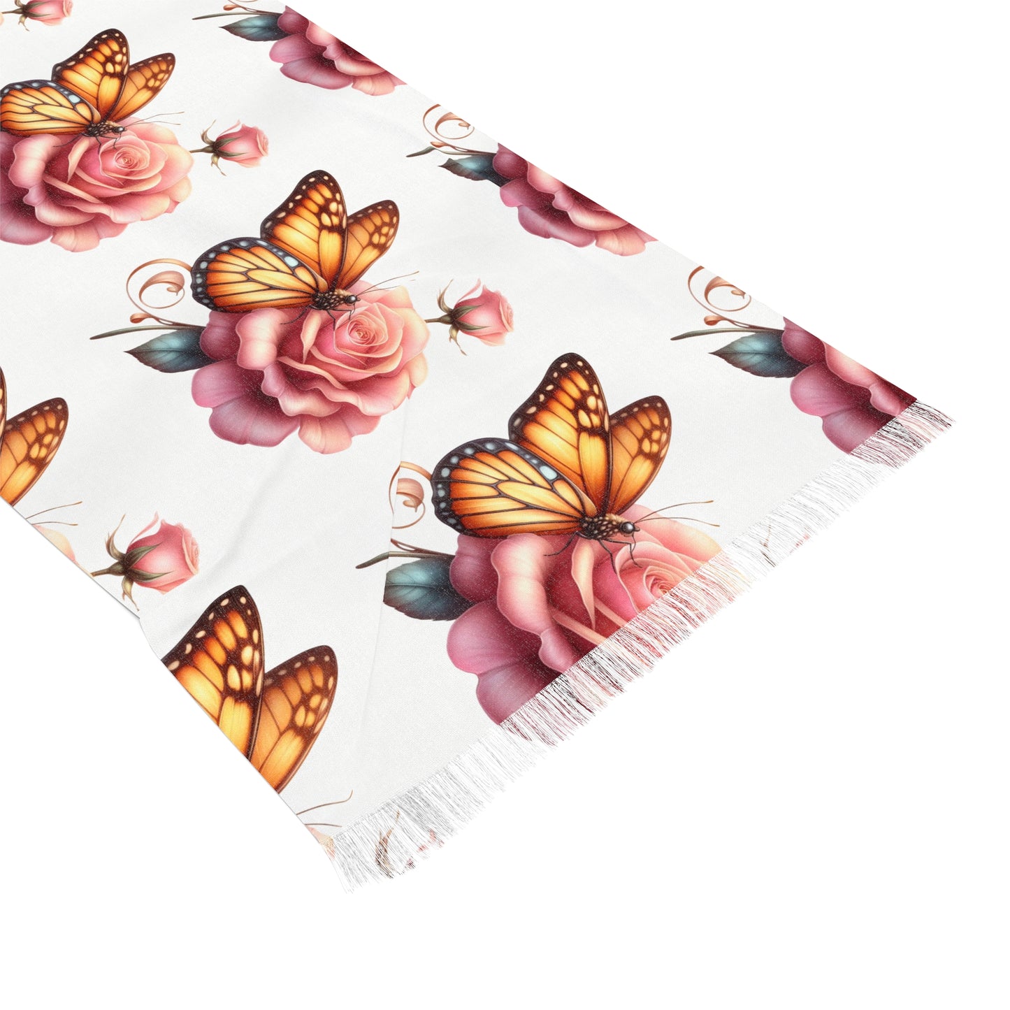 Pink Rose & Butterfly Scarf — Mother's Day Floral Lightweight Scarf