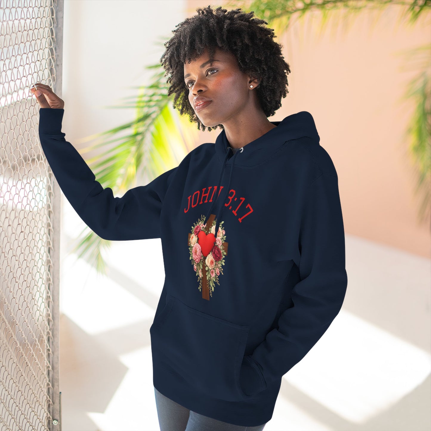 Rooted in Grace — John 3:17 Floral Cross Hoodie