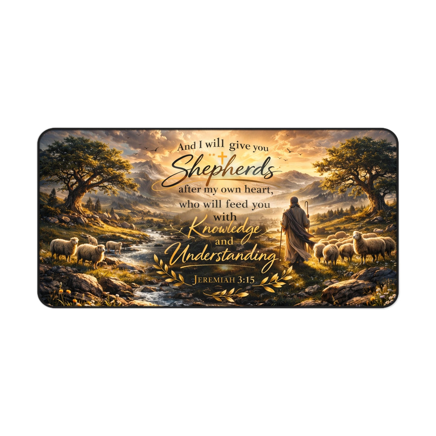 Christian Shepherd Desk Mat — Jeremiah 3:15 Inspirational Desk Pad