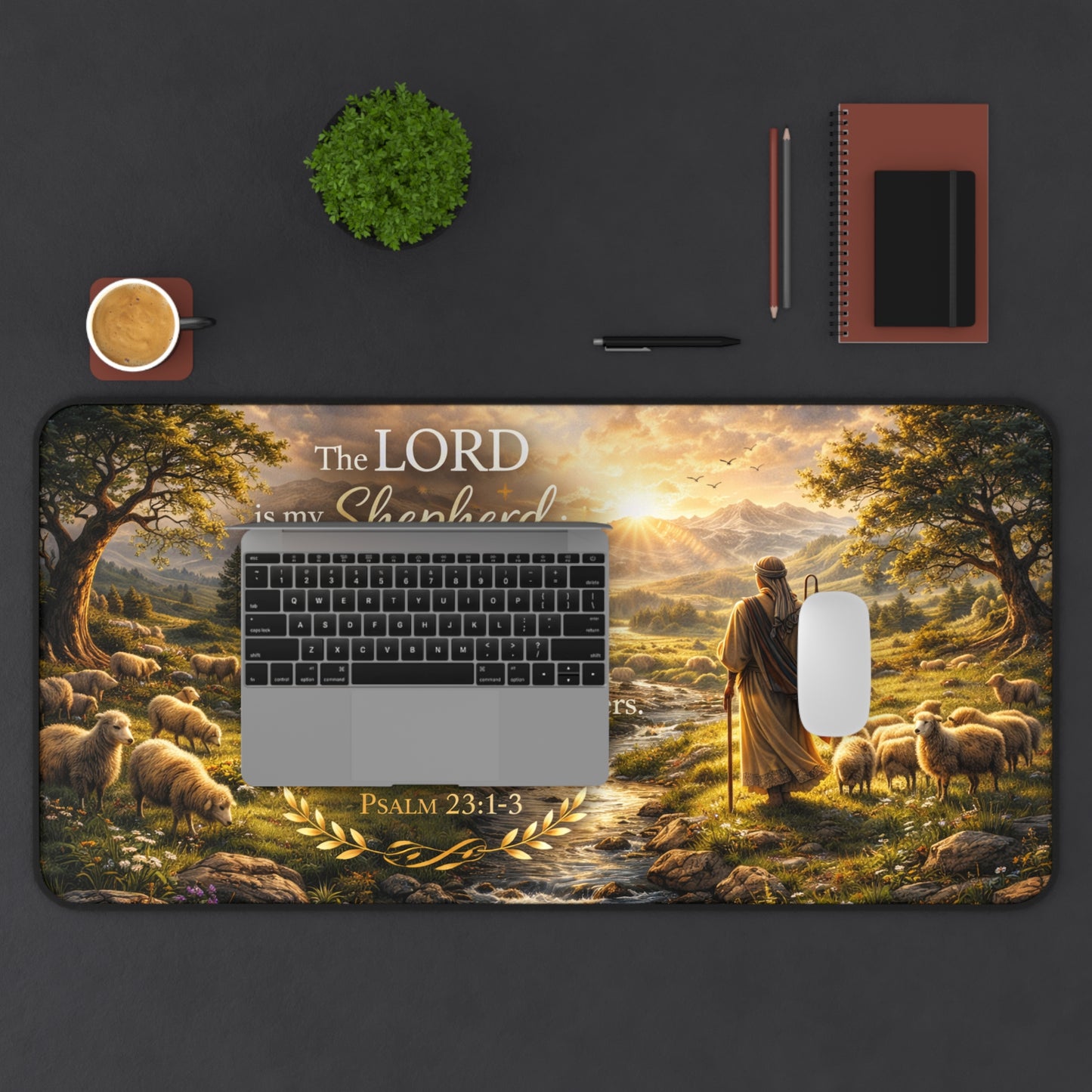 Psalm 23 'The Lord Is My Shepherd' Desk Mat — Christian Inspirational Desk Pad