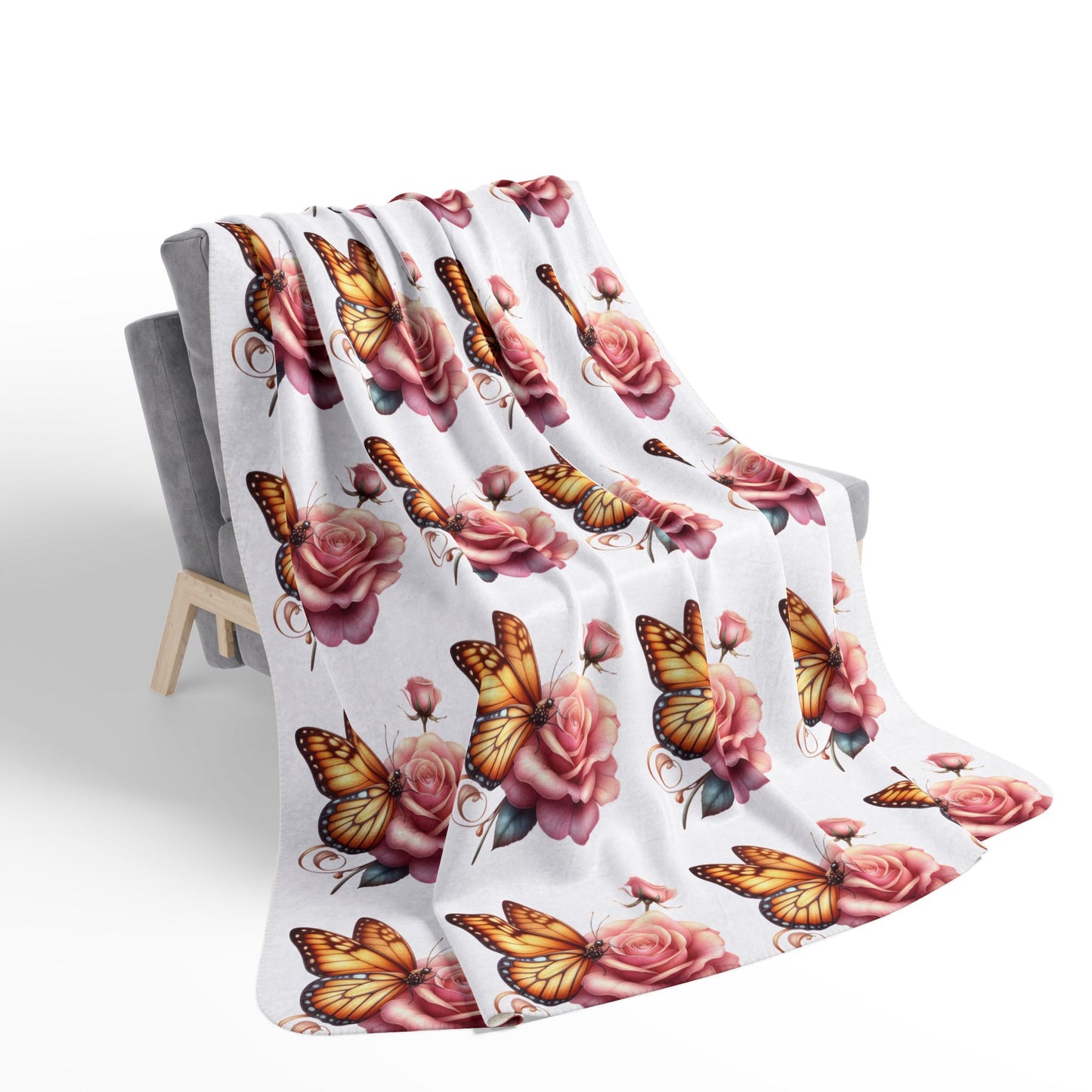 Grace In Bloom Butterfly & Rose Sherpa Blanket — Cozy Floral Fleece Throw for Home, Gifts & Comfort