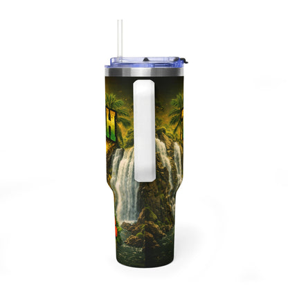 Yaad Vibes 40oz Vacuum Tumbler — Insulated Travel Mug with Hummingbird & Hibiscus Design