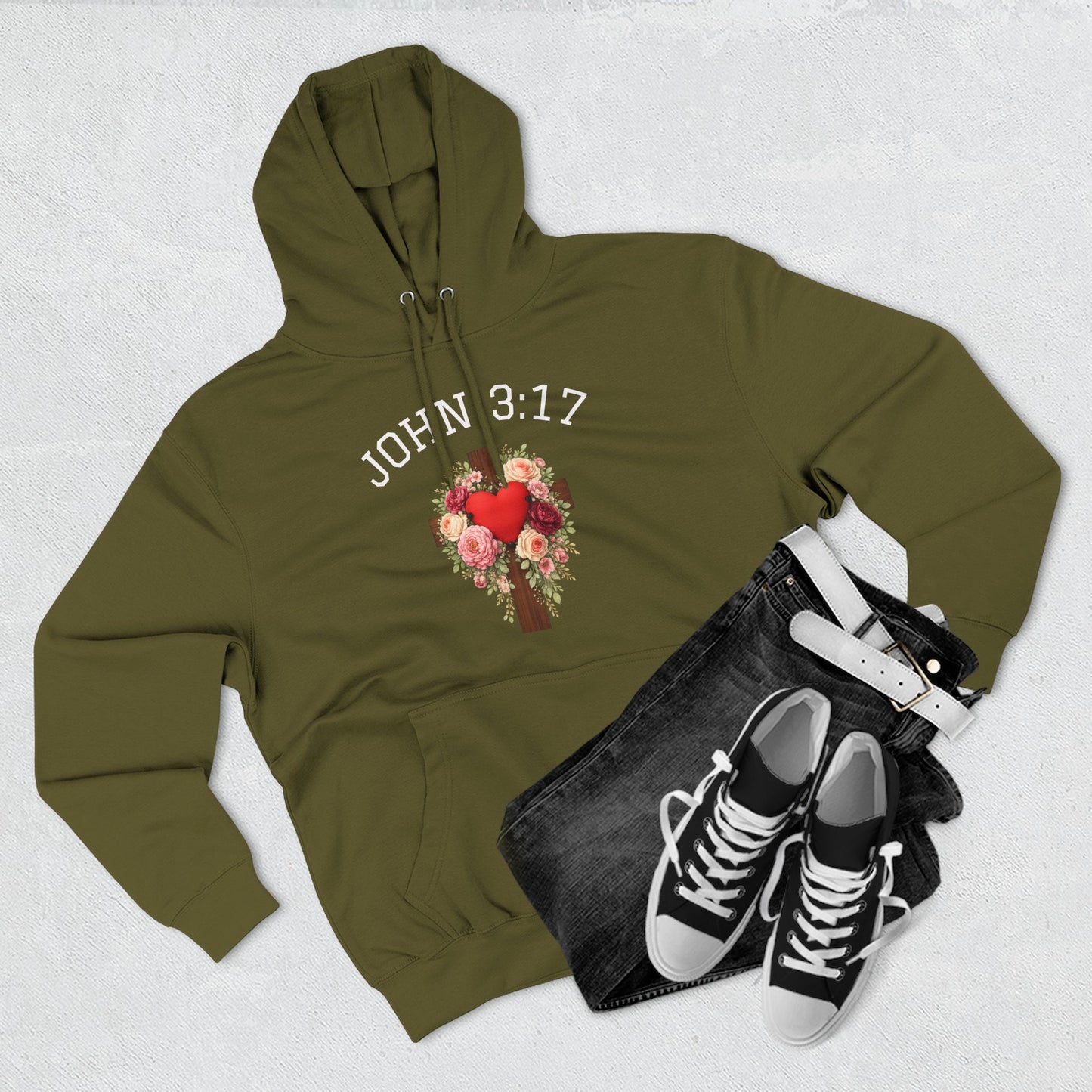 Rooted in Grace — John 3:17 Floral Cross Hoodie