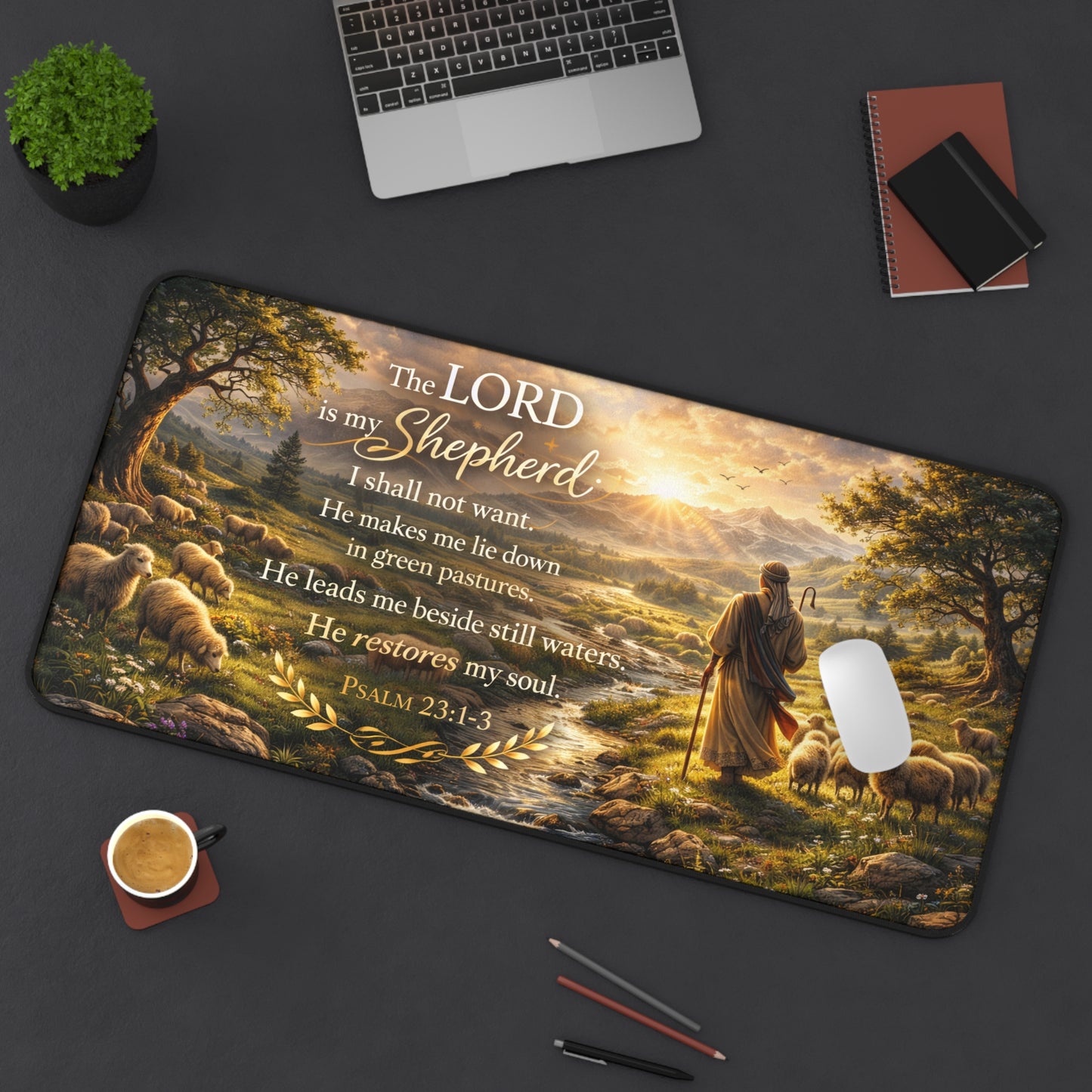 Psalm 23 'The Lord Is My Shepherd' Desk Mat — Christian Inspirational Desk Pad