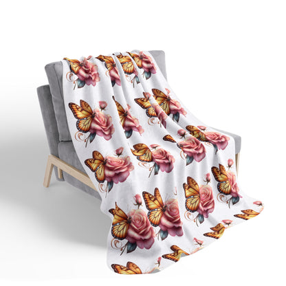 Grace In Bloom Butterfly & Rose Sherpa Blanket — Cozy Floral Fleece Throw for Home, Gifts & Comfort