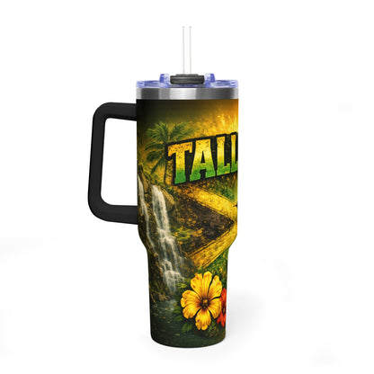 Yaad Vibes 40oz Vacuum Tumbler — Insulated Travel Mug with Hummingbird & Hibiscus Design