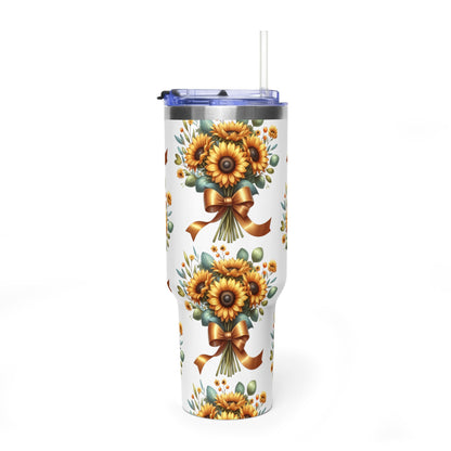Grace In Bloom 40oz Sunflower Bouquet Vacuum Tumbler — Insulated Travel Mug