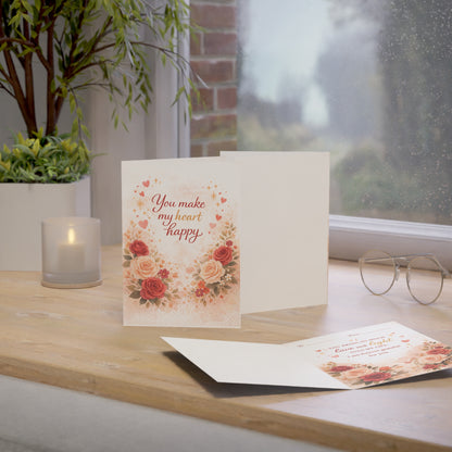 You Make My Heart Happy Greeting Card | Floral Rose Love Note