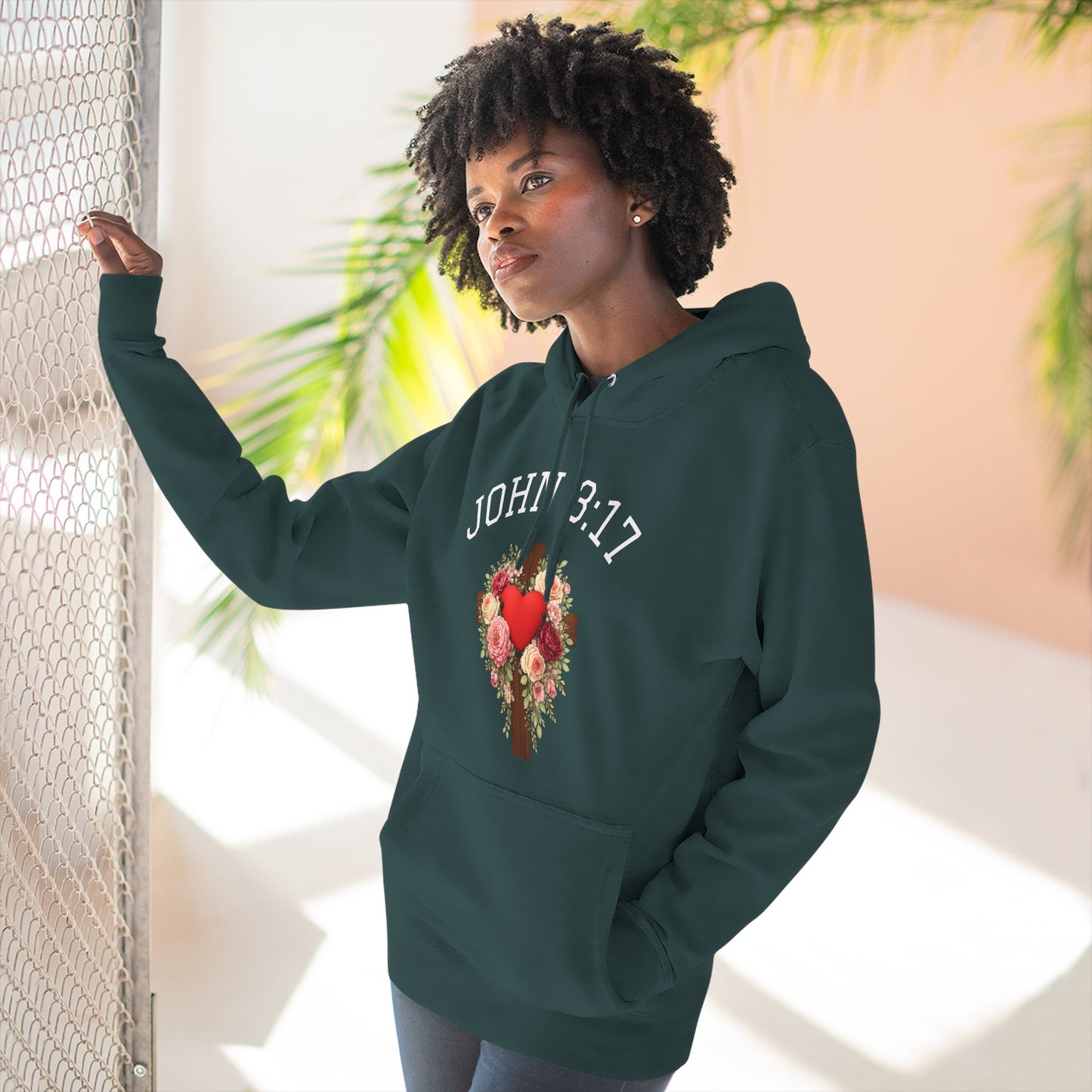 Rooted in Grace — John 3:17 Floral Cross Hoodie
