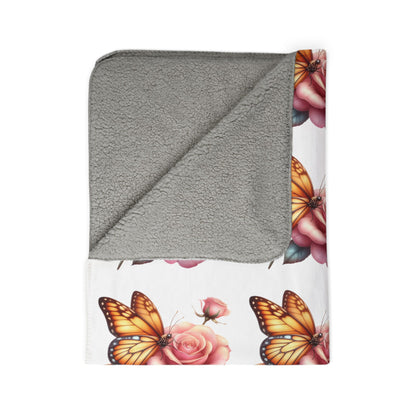 Grace In Bloom Butterfly & Rose Sherpa Blanket — Cozy Floral Fleece Throw for Home, Gifts & Comfort