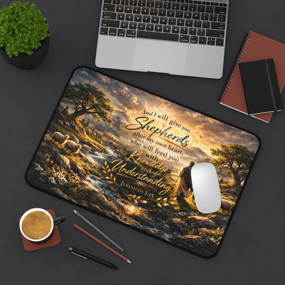Christian Shepherd Desk Mat — Jeremiah 3:15 Inspirational Desk Pad